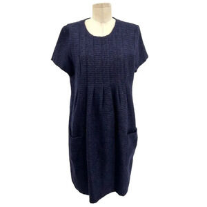 Anna Sui Swing Mod Dress Tweed Boucle Knit Short Sleeve Purple Black Size 12